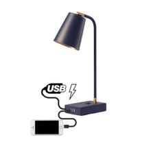 Luminária USB TUTTO, hub de carga rápida 17W 3 portas, 1 C + 2 USB A, articulada, dimmer, inclui lâmpada