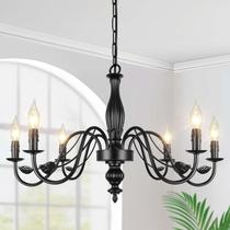 Luminária VerRon 29" 6-Light Black Chandelier Leaf Design Luminária VerRon 29" 6-Light Black Chandelier Leaf Design