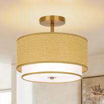 Luminária Vexagyle 12,6" Boho Rattan Flush Mount