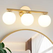 Luminárias de Banheiro Foucasal Globe 3 Lâmpadas Douradas em Latão com Globos de Plástico Branco Leitoso 30 cm Arandela para Espelho, Luzes para Banheiro, Quarto e Corredor Luminárias de Banheiro Foucasal Globe 3 Lâmpadas Douradas em Latão com Globos de Plástico Branco Leitoso 30 cm Arandela para Espelho, Luzes para Banheiro, Quarto e Corredor