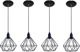 Luminarias Pendente Aramado Modelo Lustres Diamante Kit com 04 Preto
