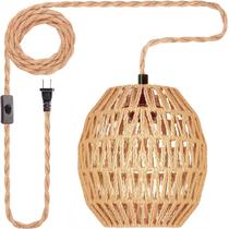 Luminárias suspensas Maliralt Rattan Pendant Light com cabo de encaixe Luminárias suspensas Maliralt Rattan Pendant Light com cabo de encaixe