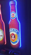 Luminoso Neon e Led em Formato de Garrafa 3D com Alto Relevo e Acabamento da Cerveja Antarctica Para Decorar Bar Garagem Espaço Gourmet