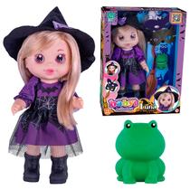 Luna A Bruxinha Boneca Em Vinil Com Acessórios Sapinho Vestido Cor Roxo