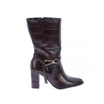 Luna - Bota Feminina Cano Médio Salto Bloco Croco Macchiato