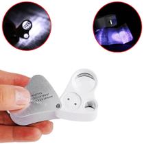Lupa Conta Fio Lente 25x25mm e 50x14mm LED Branco e UV Portátil Otimizada 9889A2 Lupa Conta Fio Lente 25x25mm e 50x14mm LED Branco e UV Portátil Otimizada 9889A2