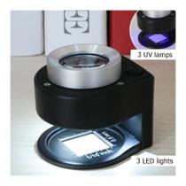 Lupa Conta Fios 2020 Profissional 20x com led e escala em mm (resolução 0,5mm) e pol + bolsa de couriça