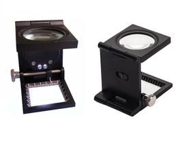 Lupa Conta Fios dobrável 10x em metal com led, contador e escala em mm (resolução 1 mm) e pol + bolsa de couriça Lupa Conta Fios dobrável 10x em metal com led, contador e escala em mm (resolução 1 mm) e pol + bolsa de couriça