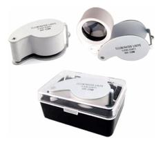 Lupa De Mão 40x 25mm Com Led + Caixa Protetora Lupa De Mão 40x 25mm Com Led + Caixa Protetora