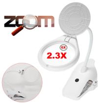 Lupa De Mesa Ampliação 2,3x Foco 250mm 8 Led Com Clipe Para Fixação flexível BC108C1