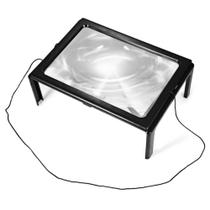 Lupa de mesa tamanho a4 led lente de aumento para leitura com suporte maos livre 3x com iluminação