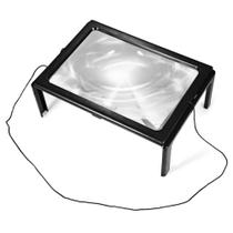 Lupa de mesa tamanho a4 suporte maos livre ampliação 3x iluminação led lente de aumento para leitura - MAKEDA