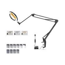 Lupa Iluminada com LED 10X/5X - Braço Longo e Ajustável para Solda e Reparo