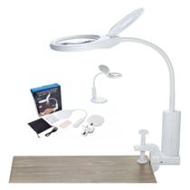 Lupa led profissional mesa bancada luminaria estetica clip 2 em 1 iluminacao eletronica lente de aumento