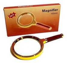 Lupa Luxo Dourada Lente Aumento 8x Zoom 100mm Cabo Em Mogno