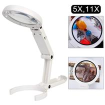 Lupa Portátil Dobrável Com 8 LEDs E Ampliação De 5x/11x Com Suporte Para Avaliação De Joias, Leitura