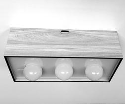 Lusre plafon retangular em madeira e acrílico 3 Lâmpadas externa 35cm