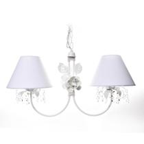 Lustre 2L Primavera Cristais 2 Flores G Branca Quarto Bebê Infantil Menina Menino