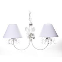 Lustre 2L Primavera Cristais 2 Flores G Branca Quarto Bebê