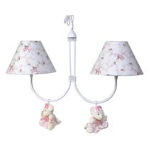Lustre 2L Simples Com 2 Ursinhas De Tiara Rosa Quarto Bebê
