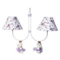 Lustre 2L Simples Com 2 Ursinhas Princesas Lilás Quarto Bebê Infantil Menina Lustre 2L Simples Com 2 Ursinhas Princesas Lilás Quarto Bebê Infantil Menina