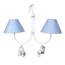 Lustre 2L Simples Com 2 Ursinhos De Boné Azul Quarto Bebê Infantil Menino Lustre 2L Simples Com 2 Ursinhos De Boné Azul Quarto Bebê Infantil Menino