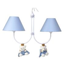 Lustre 2L Simples Com 2 Ursinhos Príncipes Azul Quarto Bebê