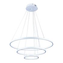 Lustre 3 Arcos Pendente Led Sala Moderno Luxuoso 3 Anéis Ring 20 40 e 60cm 55W 6500K Altura Austável Luz Branca