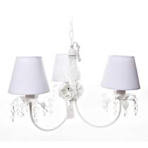 Lustre 3L Primavera Cristais 2 Flores G Branco Quarto Bebê Infantil Menina Menino