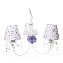 Lustre 3L Primavera Cristais 2 Flores G Lilás Quarto Bebê Infantil Menina