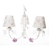 Lustre 3L Primavera Cristais 3 Flores P Rosa Quarto Bebê Infantil Menina