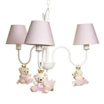 Lustre 3L Simples Com 3 Ursinhas Princesas Quarto Bebê