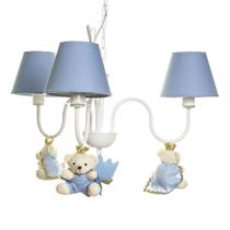 Lustre 3L Simples Com 3 Ursinhos Príncipes Quarto Bebê Infantil Menino