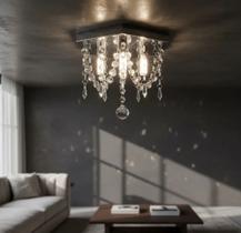 Lustre Acrílico Cristal Para Sala Quarto Redondo Base Inox