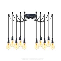 Lustre Aranha com 10 Pendentes (2m cabo preto+ soquetes + canopla)