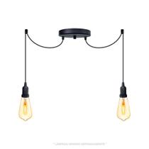 Lustre Aranha com 2 Pendentes (2m cabo preto + soquetes + canopla)
