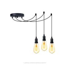 Lustre Aranha Com 3 Pendentes (2m Cabo Preto + Soquetes + Canopla) Lustre Aranha Com 3 Pendentes (2m Cabo Preto + Soquetes + Canopla)