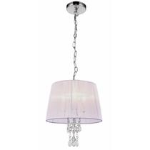 Lustre BARCELONA 3L E27 Base e estrutura em aço com banho cromo - Cúpula em fitas de seda branca - K9 Lustre BARCELONA 3L E27 Base e estrutura em aço com banho cromo - Cúpula em fitas de seda branca - K9
