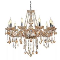 Lustre Candelabro Pendente Luxo Cristal Legitimo Âmbar 10 Braços Sala Jantar Sala Estar Quarto Inl52