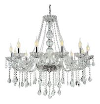 Lustre Candelabro Pendente Luxo Cristal Legitimo Transparente 12 Braços Sala Quarto Cozinha Inl53