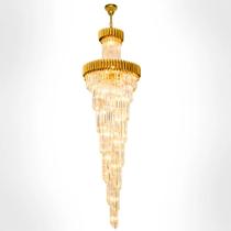 Lustre Cascata Cristal K9 Dourado Luxo Alto Padrão Pé Direito Duplo Sala Hall Escada LED Premium