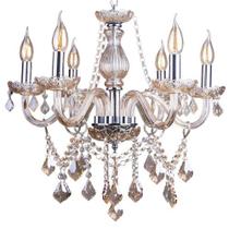 Lustre Clássico Cristal Ambar Sala Candelabro France Nice 6 Braços