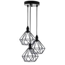 Lustre Com 3 Pendentes Diamante - Preto