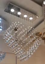 Lustre Cristal Base Inox Retangular sala de Jantar Estar Quarto Lojas