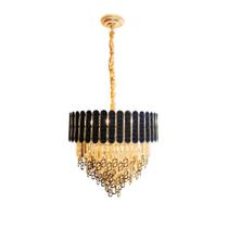 Lustre Cristal Dourado/Preto 50x110cm - Alumínio/Cristal