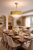 Lustre Cristal Dourado Redondo 50cm Luxuoso Sala Jantar Lustre Cristal Dourado Redondo 50cm Luxuoso Sala Jantar