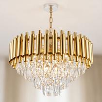 Lustre Cristal Dourado Redondo 50cm Luxuoso Sala Jantar