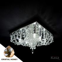 Lustre Cristal Legítimo PRINCESS 30x30cm 9XG9 cristais HONEY - Base inox - Kasa ARQ