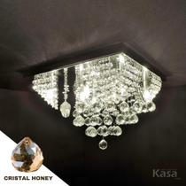 Lustre Cristal Legítimo STYLE 40x40cm 8XG9 cristal HONEY - Base inox - Kasa ARQ