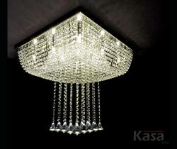 Lustre Cristal LONG ACQUA Sobrepor 10xG9 - Base Inox 50x50cm - Kasa ARQ